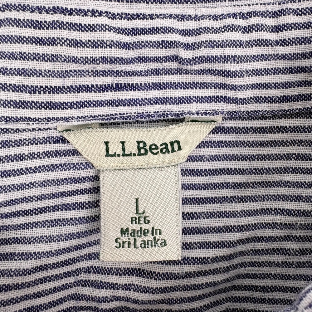 LL Bean Premium Washable Linen Button Up Shirt Womens Sz L White Blue Tunic - Picture 9 of 16